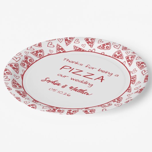 Trouwpizza na feest rood Italiaanse hand getekend Papieren Bordje (Gekanteld)
