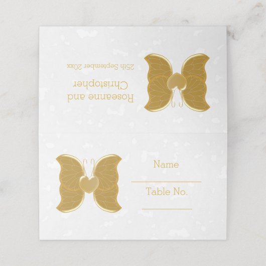 Trouwplaats die Gouden Vlinder Hart Ontwerp plaats Plaatskaartje (Buitenkant ongevouwen)