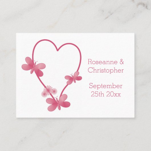 Trouwplaats Instelling Kaart Roze Hart Vlinders Plaatskaartje