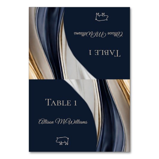 Trouwplaats kaarten-Varkenspictogram-Blauw Wit Gou Kaart (Voorkant)
