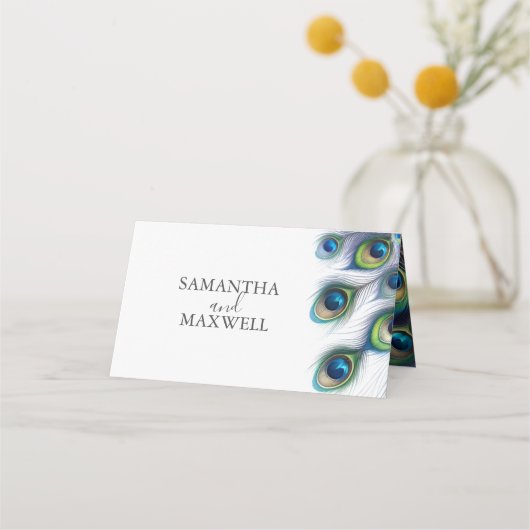 Trouwplaats Kaarten Waterverf Peacock Plaatskaartje (Voorkant)
