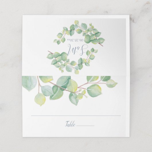 Trouwplaatskaart, Escort Kaart, Eucalyptus Plaatskaartje (Buitenkant ongevouwen)