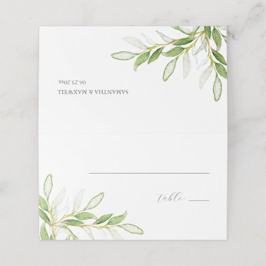 Trouwplaatskaarten Elegante Waterverf groen Plaatskaartje (Buitenkant ongevouwen)