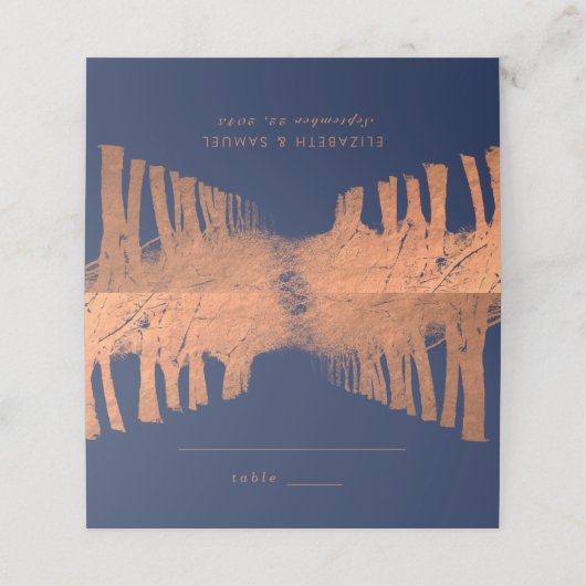 Trouwplaatskaarten met Navy Blauwe Koperen Bomen L Plaatskaartje (Buitenkant ongevouwen)