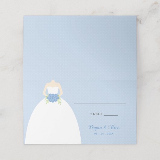 Trouwplaatskaarten (pastelblauwe trouwjurk) plaatskaartje (Buitenkant ongevouwen)