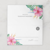 Trouwplaatskaarten Tropische roze bloemen Plaatskaartje (Buitenkant ongevouwen)