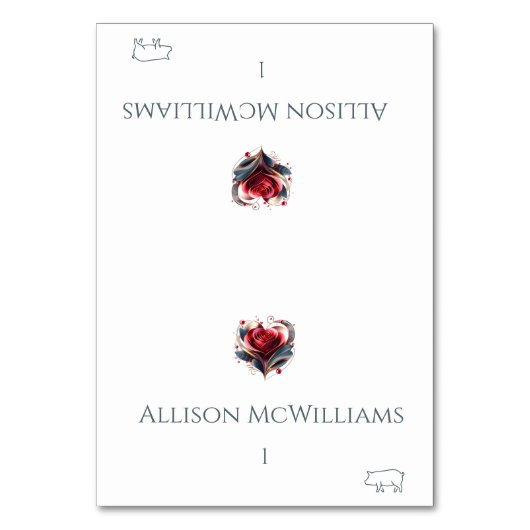 Trouwplaatskaarten-Varkensicoon-Hartvormig Roos Kaart (Voorkant)