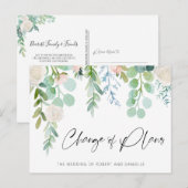 Trouwplannen Gewijzigd Aquarel Bloemengroen Bladgr Aankondigingskaart (Voorkant / Achterkant)
