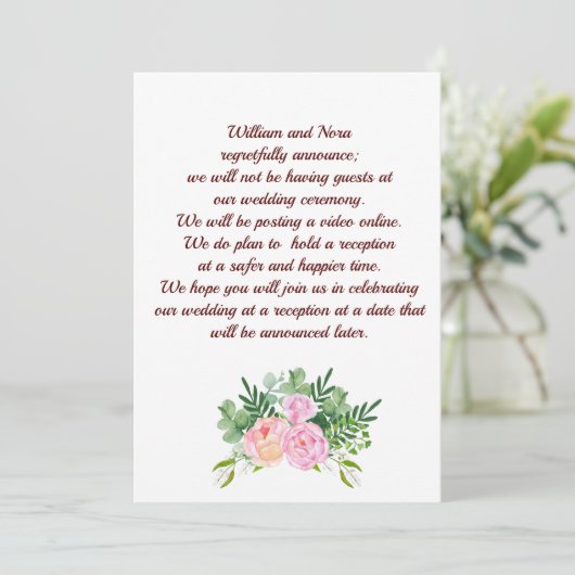 Trouwplannen gewijzigd, Met Roze Rose Pioenroos Aankondiging (Staand voorkant)