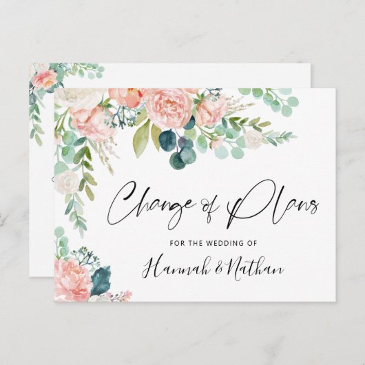 Trouwplannen Gewijzigd Roze Bloem Nieuwe Datum Aankondigingskaart (Voorkant / Achterkant)