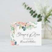 Trouwplannen Gewijzigd Roze Bloem Nieuwe Datum Aankondigingskaart (Staand voorkant)