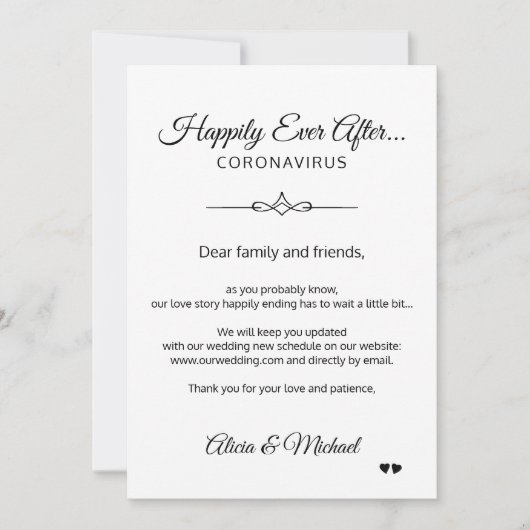 Trouwplannen gewijzigd vanwege corona virus kaart (Voorkant)