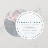 Trouwplannen wijziging uitgesteld blauw wit save the date (Voorkant / Achterkant)