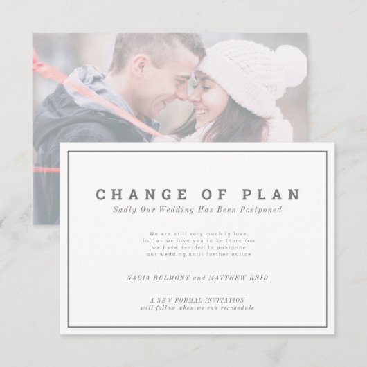 Trouwplannen wijziging van plan uitgesteld landsch save the date (Voorkant / Achterkant)