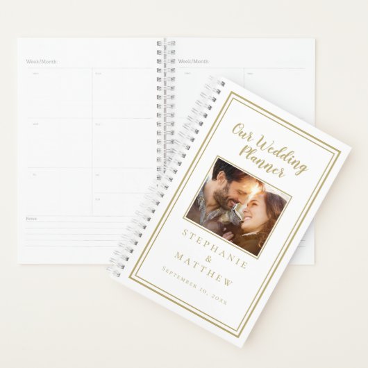 Trouwplanner Aangepaste Foto Elegant Goud & Wit Planner (Display)
