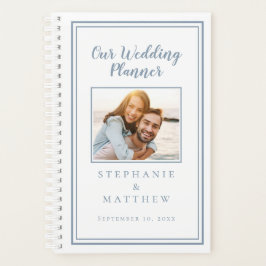 Trouwplanner Aangepaste foto Stofblauw en Wit Planner