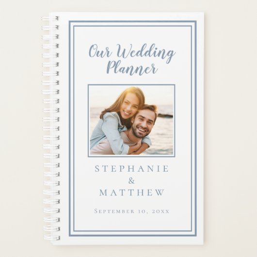 Trouwplanner Aangepaste foto Stofblauw en Wit Planner (Voorkant)