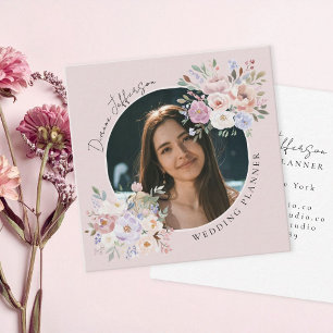 Trouwplanner Blush Roze Bloemstuk Aangepaste Foto Vierkante Visitekaartje