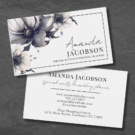 Trouwplanner Elegant Event Zwart Wit Bloemmotief Visitekaartje