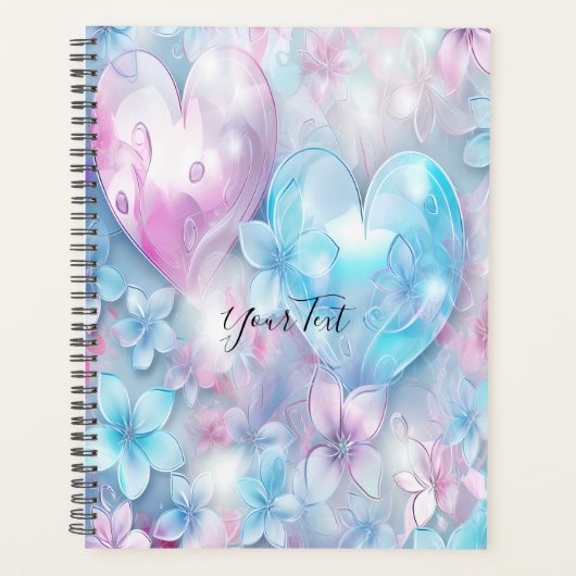 Trouwplanner met roze aqua harten en bloemen planner (Voorkant)