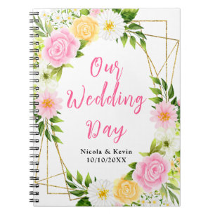 Trouwplanner met roze en gele bloemen voor de zome notitieboek