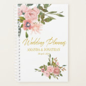 Trouwplanner met roze en gouden bloemmotief planner (Voorkant)