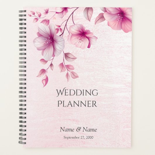 Trouwplanner met waterverf roze bloemen planner (Voorkant)