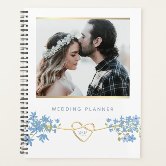 Trouwplanner met wilde bloemen in stoffig blauw planner (Voorkant)