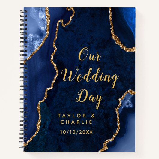 Trouwplanner Navy en Goud Agate Notitieboek (Voorkant)