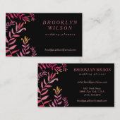 Trouwplanner Zwart Met Roze Bladeren Visitekaartje (Voorkant / Achterkant)