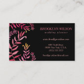 Trouwplanner Zwart Met Roze Bladeren Visitekaartje (Achterkant)