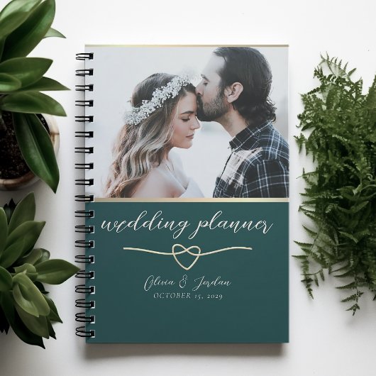 Trouwplannerboek met smaragdgroene foto planner