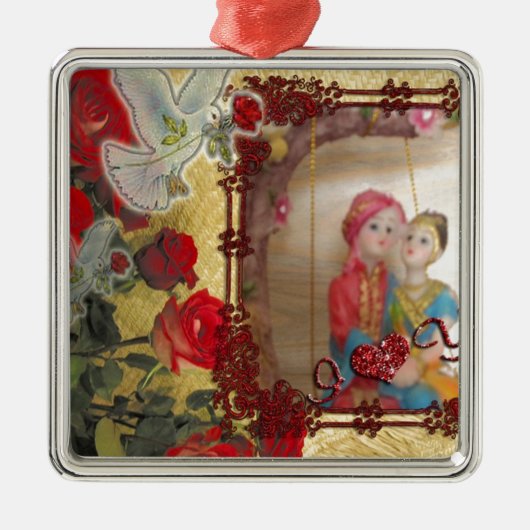 Trouwpop Portret Grafische kunst Print Metalen Ornament (Voorkant)