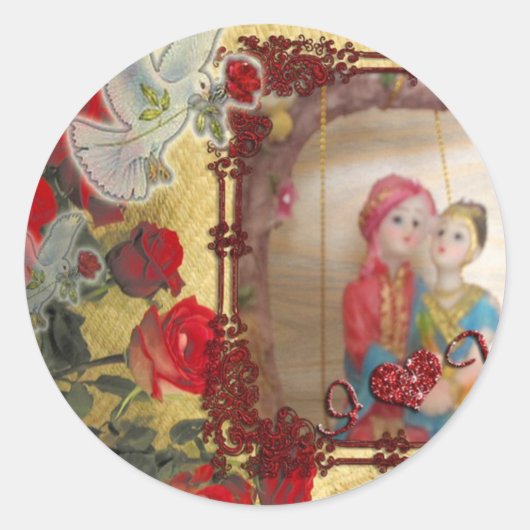 Trouwpop Portret Grafische kunst Print Ronde Sticker (Voorkant)