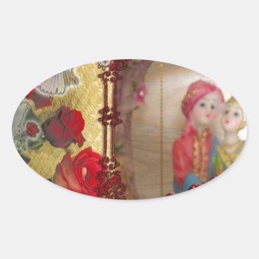 Trouwpop Portret Grafische Kunstprint Ovale Sticker (Voorkant)