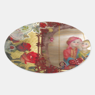 Trouwpop Portret Grafische Kunstprint Ovale Sticker