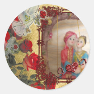 Trouwpop Portret Grafische Kunstprint Ronde Sticker