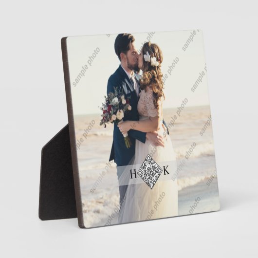 Trouwportret | Monogram QR-code Fotoplaat (Voorkant)