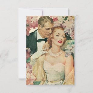 Trouwportret uit het verleden, Retro bruid en brui RSVP Kaartje