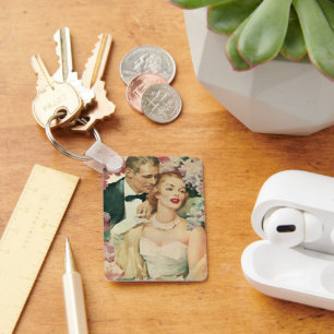 Trouwportret uit het verleden, Retro bruid en brui Sleutelhanger