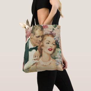 Trouwportret uit het verleden, Retro bruid en brui Tote Bag