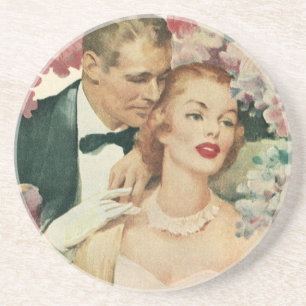 Trouwportret uit het verleden, Retro bruid en brui Zandsteen Onderzetter