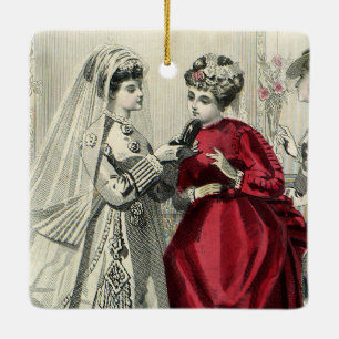 Trouwportret van een vintage Victoriaanse trouwpar Keramisch Ornament