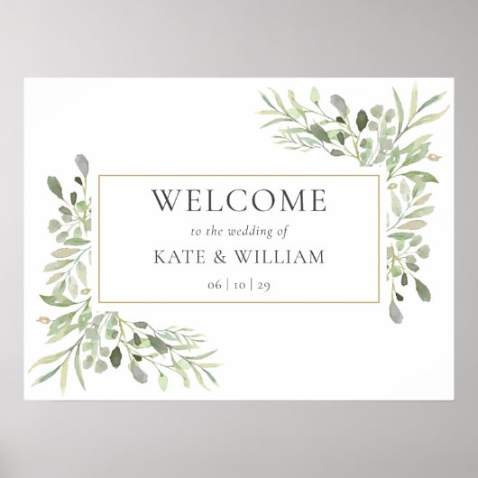 Trouwportret Welkomstbord met Groene Decor Poster (Voorkant)