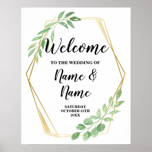 Trouwposter Gouden Bord met Bladeren Poster (Voorkant)