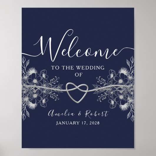 Trouwposter in marineblauw poster (Voorkant)