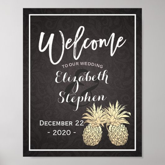 Trouwposter Zwart Goud Ananas Koppel Poster (Voorkant)