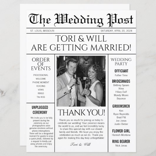 Trouwpostprogramma (Voorkant / Achterkant)