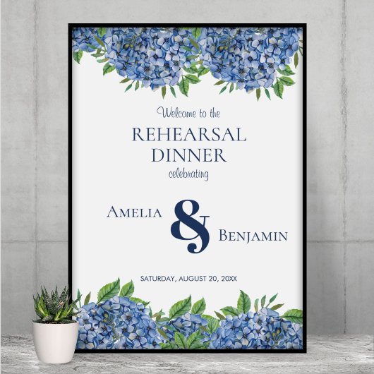Trouwproefdinerschild met Blauwe Hortensia's Poster