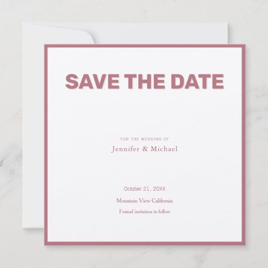 Trouwprofessioneel Minimalistische Roze Goud Kleur Save The Date (Voorkant)